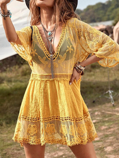 Lockeres Spitzen-Bikini-Überwurfkleid für den Strandurlaub