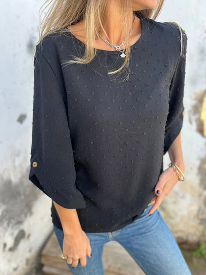 Round Neck Embroidered Large Cuffs Casual Shirt