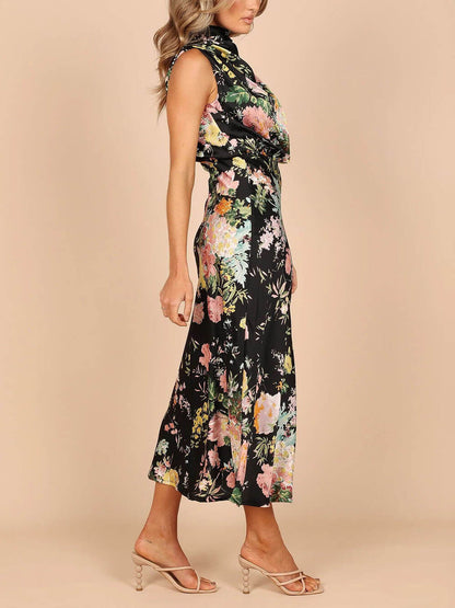 Neckholder-Maxikleid mit Blumenmuster und elastischer Taille