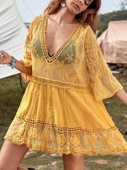 Lockeres Spitzen-Bikini-Überwurfkleid für den Strandurlaub