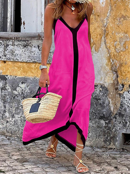 Midikleid mit Hosenträgern und Colorblock-Muster