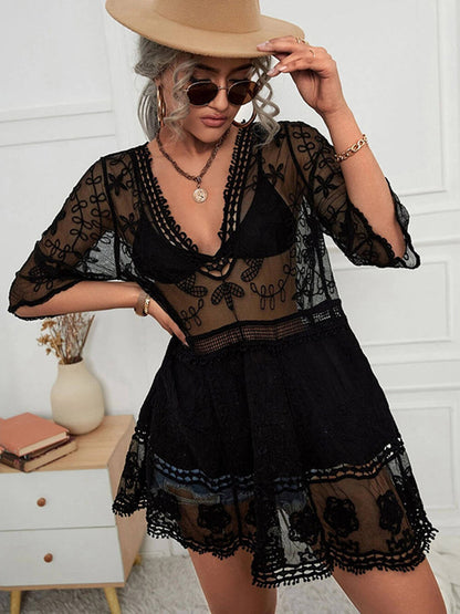Lockeres Spitzen-Bikini-Überwurfkleid für den Strandurlaub