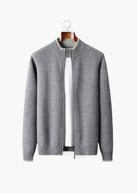ZWEIFARBIGER MERINO-CARDIGAN MIT REISSVERSCHLUSS