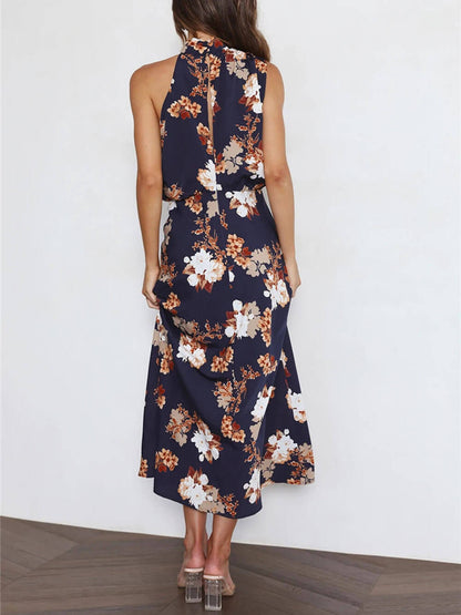 Neckholder-Maxikleid mit Blumenmuster und elastischer Taille