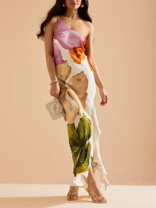 Maxi-Slip-Kleid mit One-Shoulder-Träger