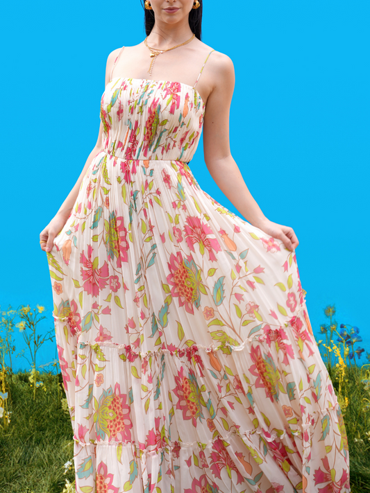 Auffälliges Maxi-Tube-Kleid mit handgezeichneten Drucken