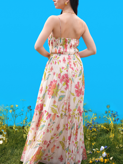 Auffälliges Maxi-Tube-Kleid mit handgezeichneten Drucken