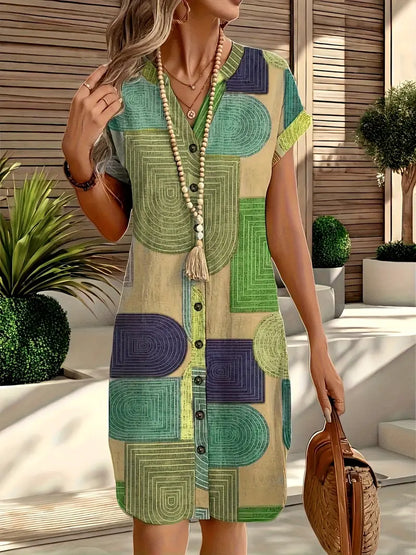 Elegantes geometrisches Midikleid mit V-Ausschnitt