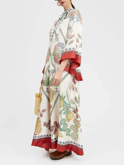 Maxikleid mit handplatziertem Ebenholz-Print