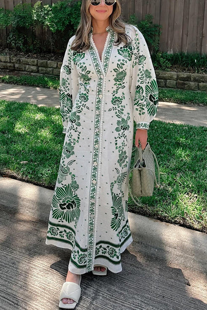 Einzigartiges Maxikleid mit Knopfleiste und langen Ärmeln
