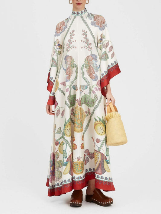 Maxikleid mit handplatziertem Ebenholz-Print