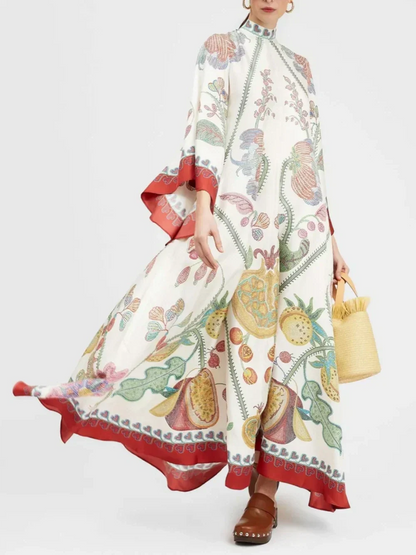 Maxikleid mit handplatziertem Ebenholz-Print