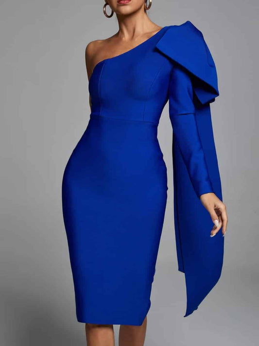 Abbey – Blaues One-Shoulder-Bandage-Kleid 