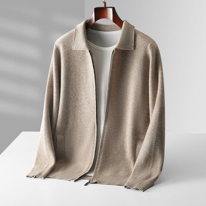 POLO-CARDIGAN AUS EXTRAFEINER MERINOWOLLE MIT REISSVERSCHLUSS