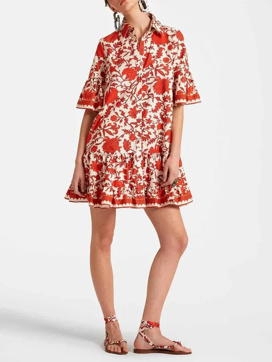 Einzigartiges Minikleid mit Herbstdruck