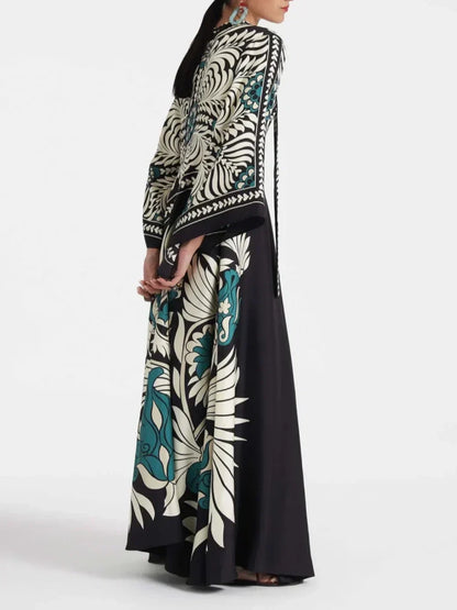 Elegantes Maxikleid mit Blumendruck und Wasserfallärmeln