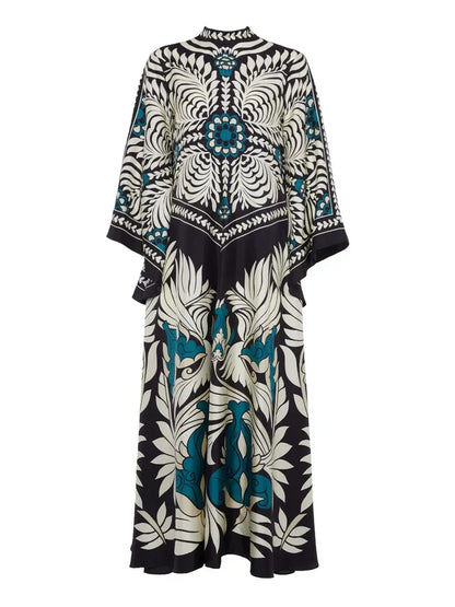 Elegantes Maxikleid mit Blumendruck und Wasserfallärmeln