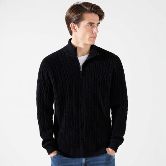 Pullover mit Reißverschluss und Zopfmuster