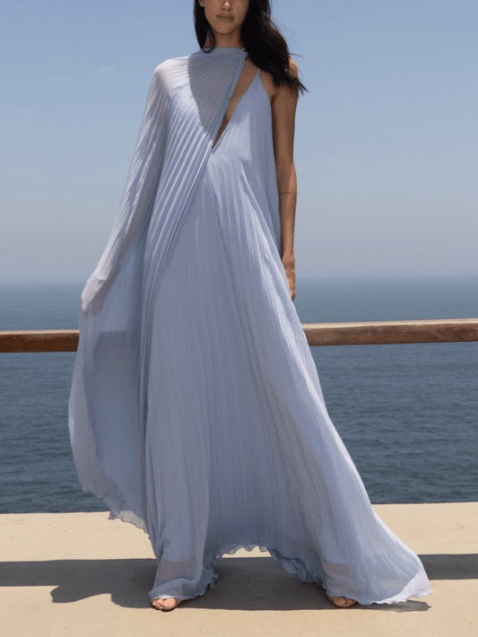 Elegantes, fließendes Maxikleid mit V-Ausschnitt und Plissee