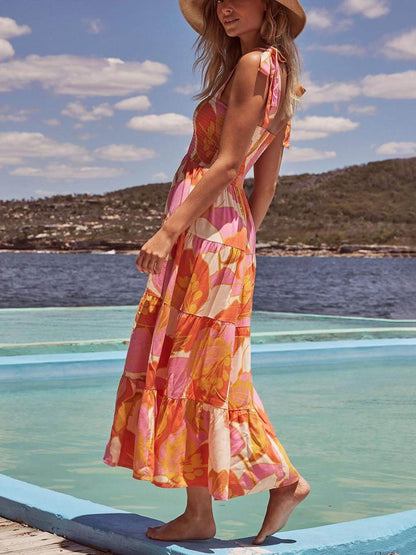 Ärmelloses Camisole-Kleid mit plissiertem Stretch-Brustprint und See-Charm