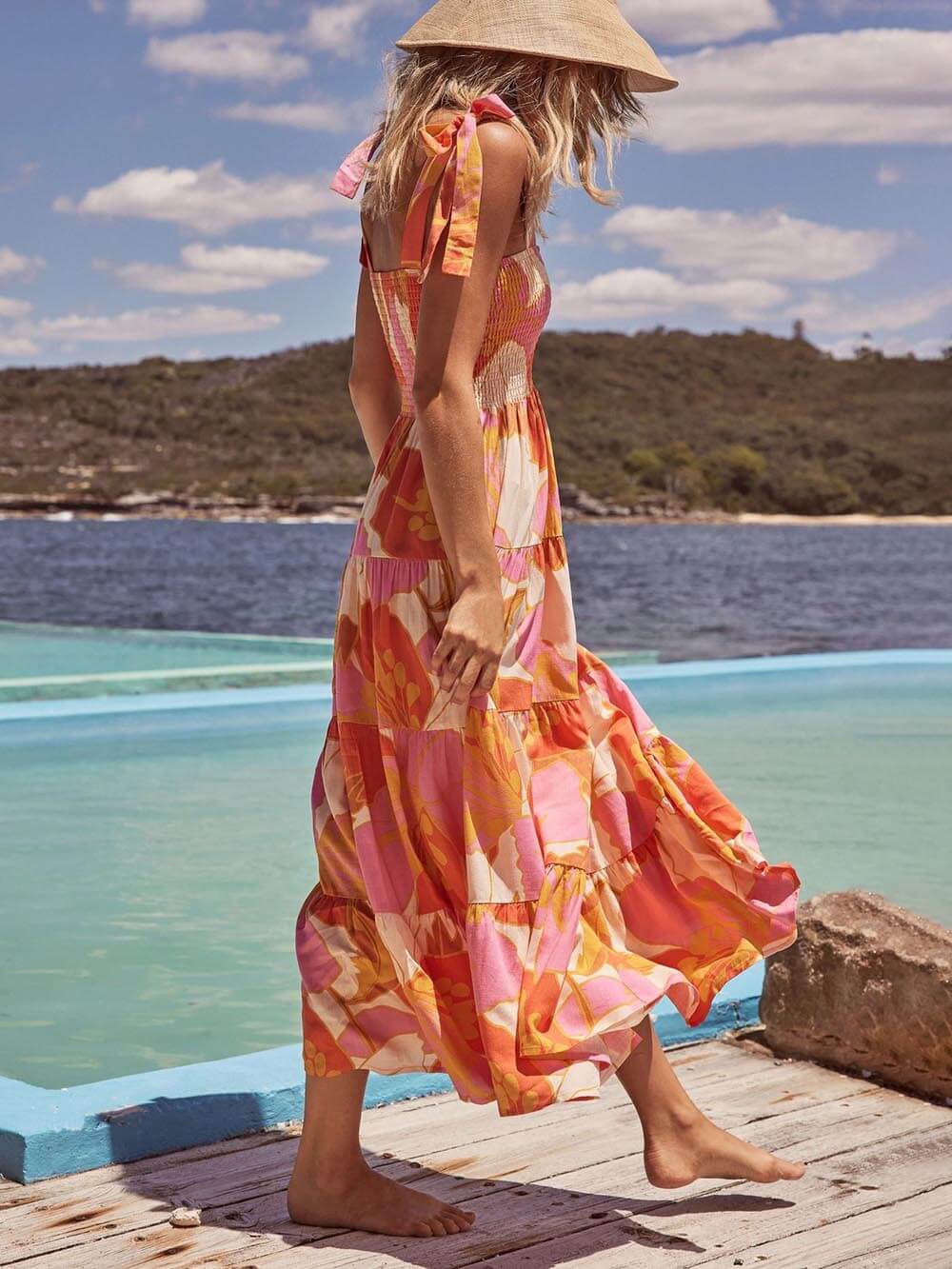 Ärmelloses Camisole-Kleid mit plissiertem Stretch-Brustprint und See-Charm