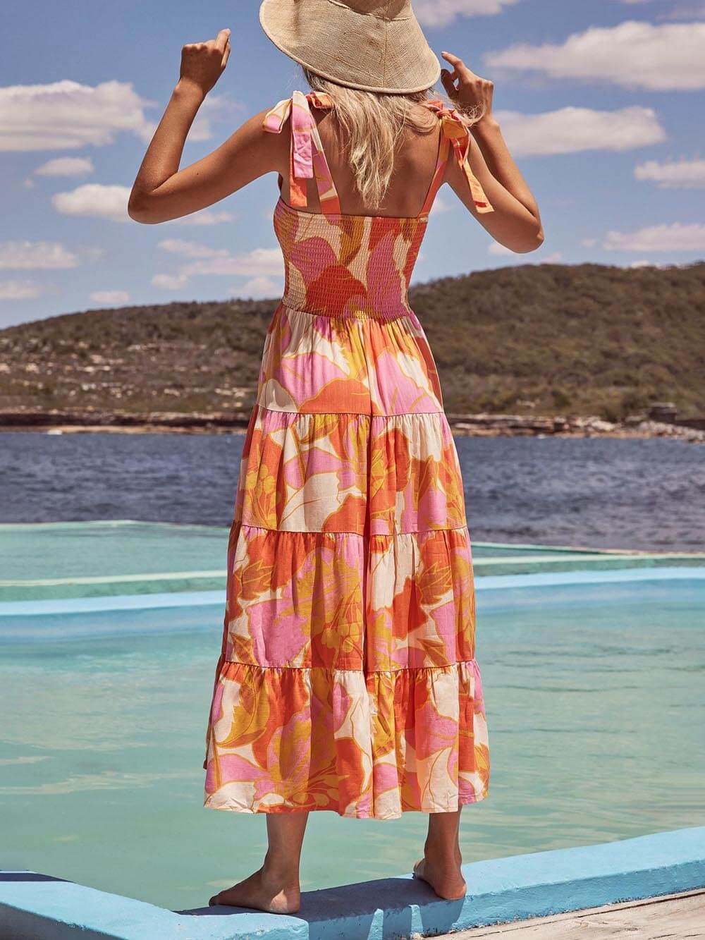 Ärmelloses Camisole-Kleid mit plissiertem Stretch-Brustprint und See-Charm