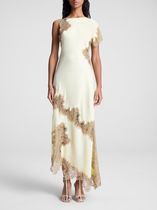 Maxikleid aus Satin und Spitze