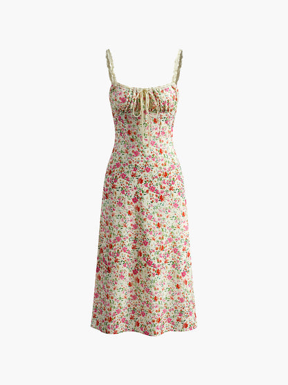 Camisole-Midikleid mit Blumendruckbesatz 
