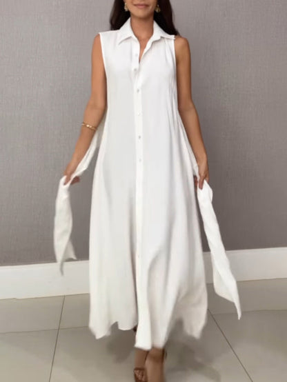Einzigartiges einreihiges Midikleid im Hemdstil mit Krawatte