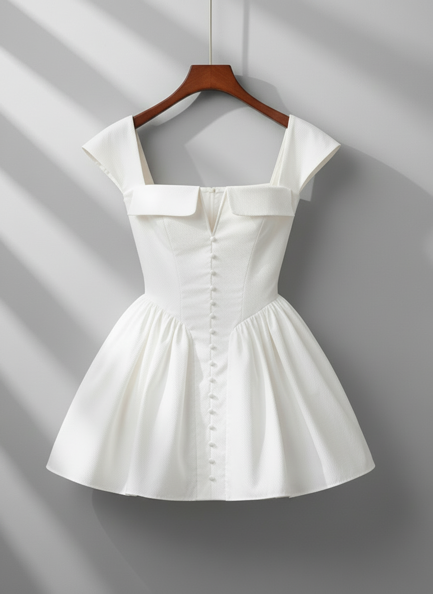 Exquisite V-Neck Pleated Waist Mini Dress