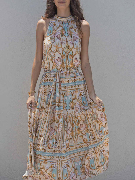 Exquisites Maxikleid aus Satin mit „Ocean Treasure“-Print