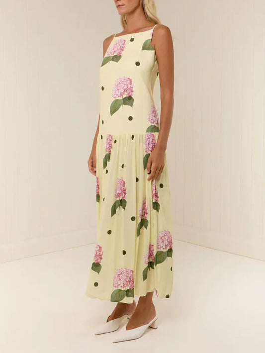 Midikleid mit gepunktetem Blumenmuster