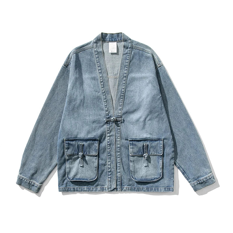 Denim-Kimono im Vintage-Waschungsstil