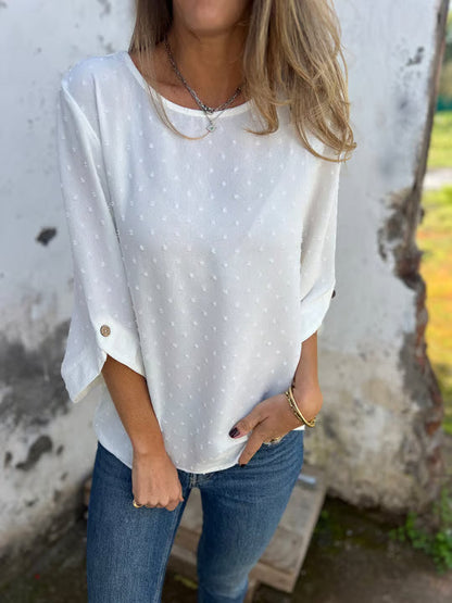 Round Neck Embroidered Large Cuffs Casual Shirt