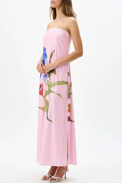 Special Night – Schulterfreies Maxikleid in A-Linie mit Pailletten und Blumenmuster
