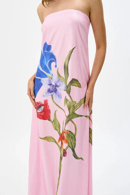 Special Night – Schulterfreies Maxikleid in A-Linie mit Pailletten und Blumenmuster