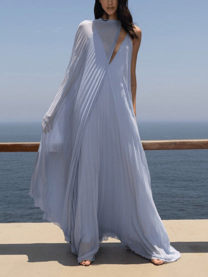 Elegantes, fließendes Maxikleid mit V-Ausschnitt und Plissee