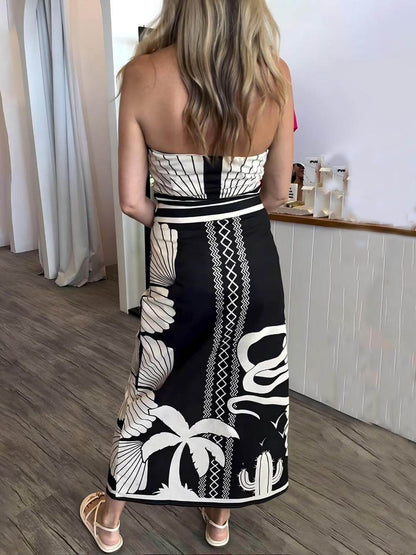 Einzigartiges, wunderschönes schulterfreies Midikleid mit Blumenmuster