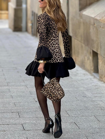 Sexy Minikleid mit Rüschen und Leopardenmuster