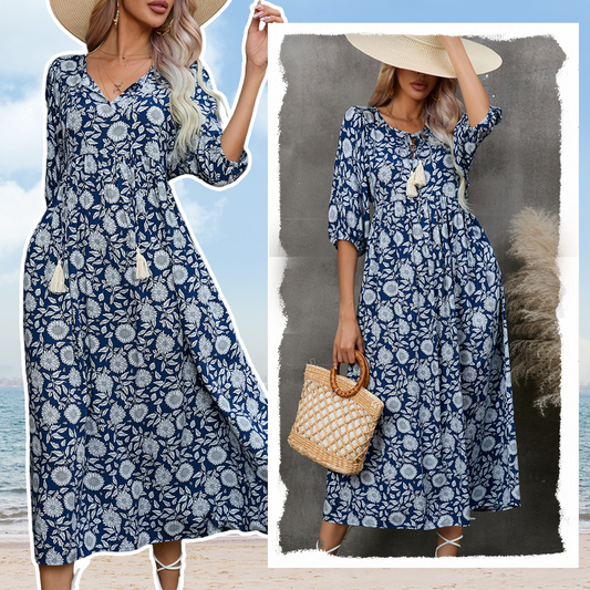 Elegantes Maxikleid mit V-Ausschnitt und Blumendruck