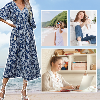 Elegantes Maxikleid mit V-Ausschnitt und Blumendruck